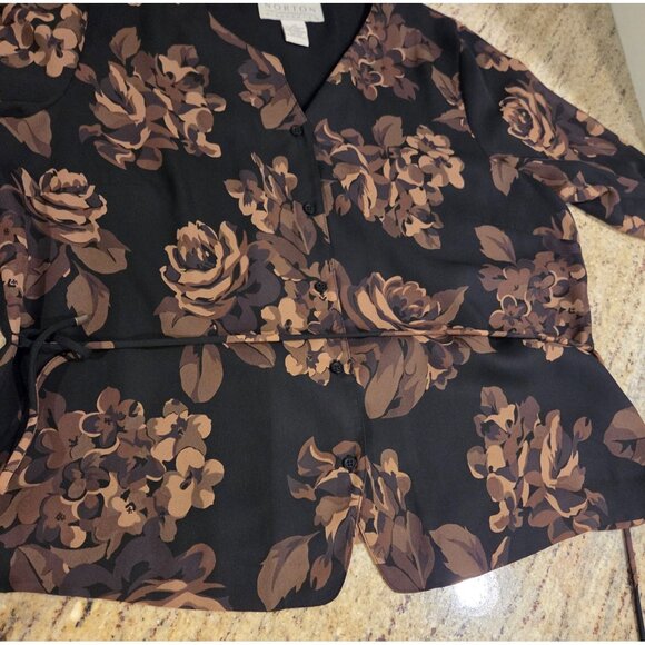 Lot Kasper Women Sz 12 100% Silk Green Skirt Pouch & Norton Floral Blouse Brown - Picture 16 of 16